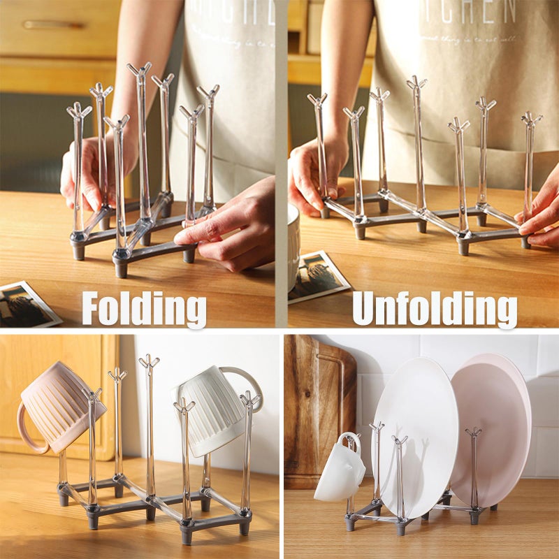 Yesland 2 Pack Retractable Cup Drying Rack, Plastic Non-slip Bottom Mug Tree Holder Organizer Rack Stand for Drinking Glass and Sports Bottle Drainer for Kitchen - Image 4